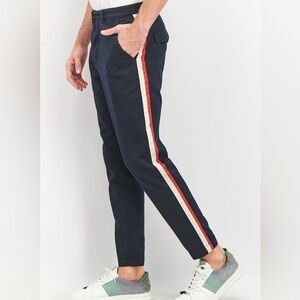 The Kooples Navy Chino Pants with Red and White Side Stripe Button Fly-EU48 (32)